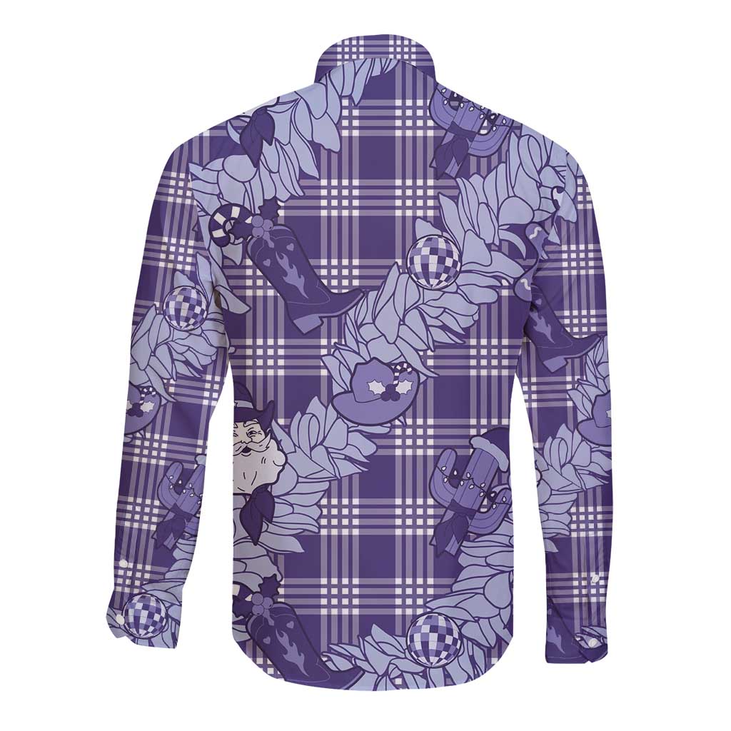 Purple Palaka Hawaii Cowboy Christmas Long Sleeve Button Shirt Paniolo Mix Maile Lei LT7 - Polynesian Pride