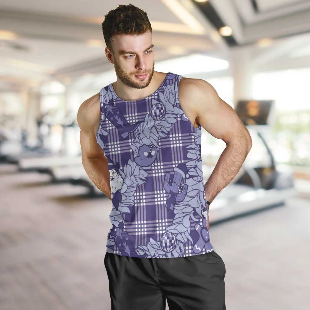 Purple Palaka Hawaii Cowboy Christmas Men Tank Top Paniolo Mix Maile Lei LT7 Purple - Polynesian Pride
