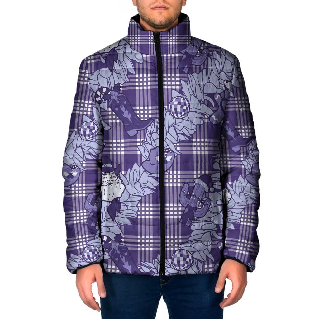Purple Palaka Hawaii Cowboy Christmas Padded Jacket Paniolo Mix Maile Lei LT7 Men Purple - Polynesian Pride