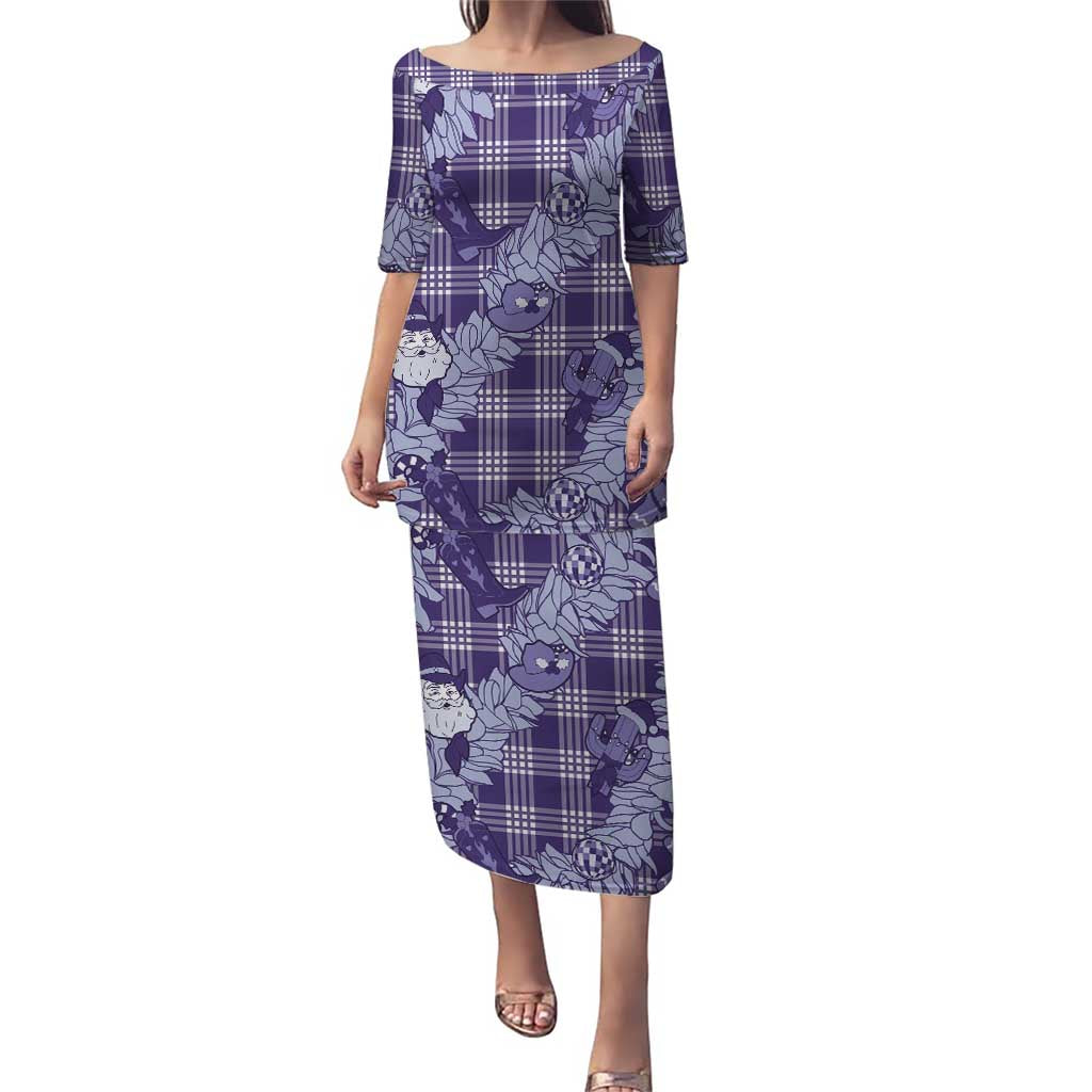 Purple Palaka Hawaii Cowboy Christmas Puletasi Paniolo Mix Maile Lei LT7 Long Dress Purple - Polynesian Pride