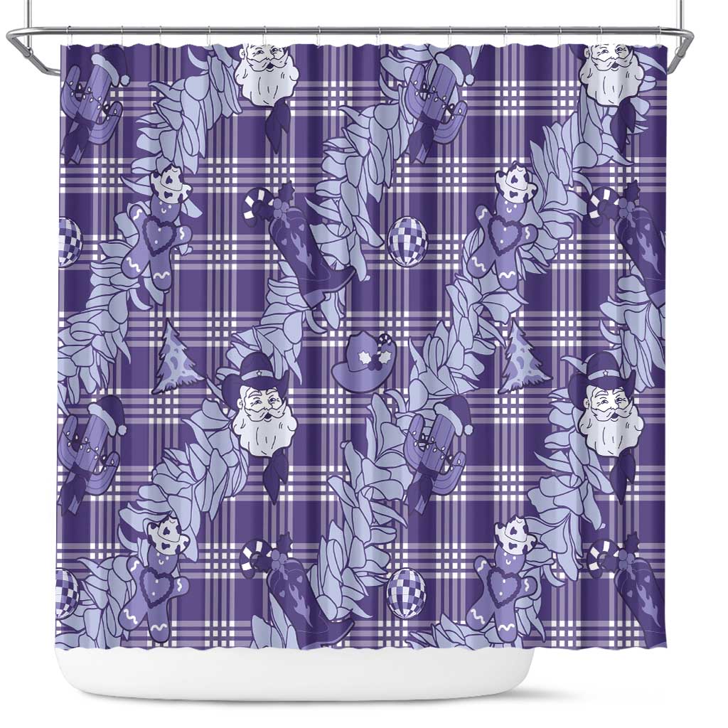 Purple Palaka Hawaii Cowboy Christmas Shower Curtain Paniolo Mix Maile Lei LT7 Purple - Polynesian Pride