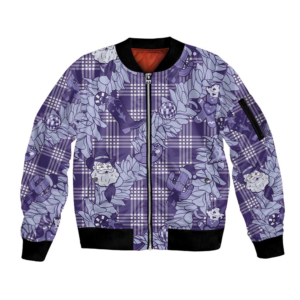 Purple Palaka Hawaii Cowboy Christmas Sleeve Zip Bomber Jacket Paniolo Mix Maile Lei LT7 Unisex Purple - Polynesian Pride