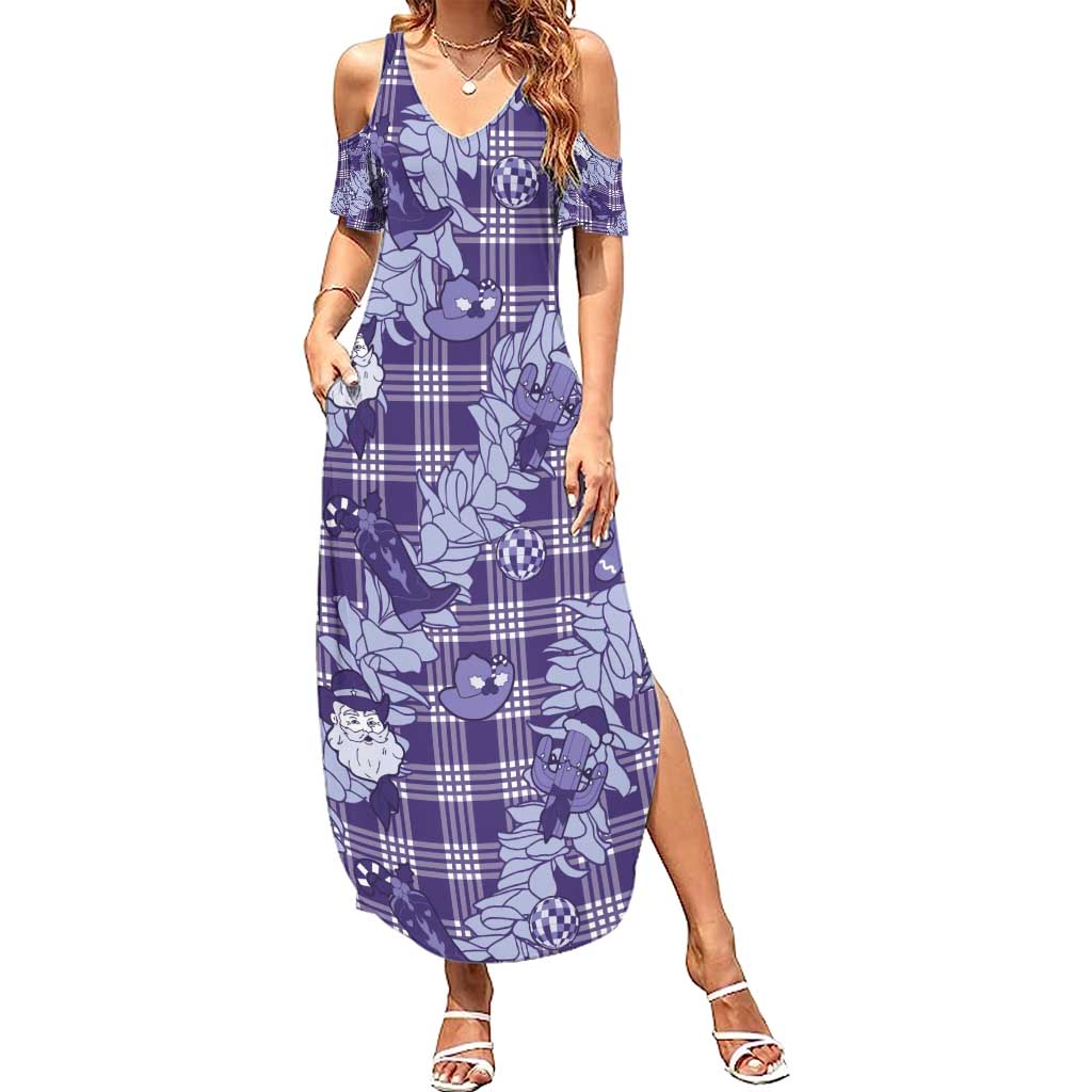 Purple Palaka Hawaii Cowboy Christmas Summer Maxi Dress Paniolo Mix Maile Lei LT7 Women Purple - Polynesian Pride