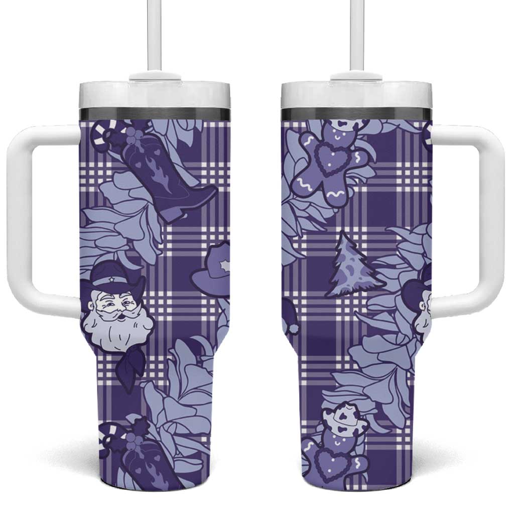 Purple Palaka Hawaii Cowboy Christmas Tumbler With Handle Paniolo Mix Maile Lei LT7 One Size: 40 oz Purple - Polynesian Pride