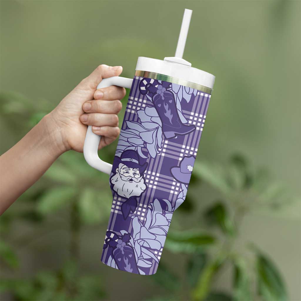 Purple Palaka Hawaii Cowboy Christmas Tumbler With Handle Paniolo Mix Maile Lei LT7 - Polynesian Pride