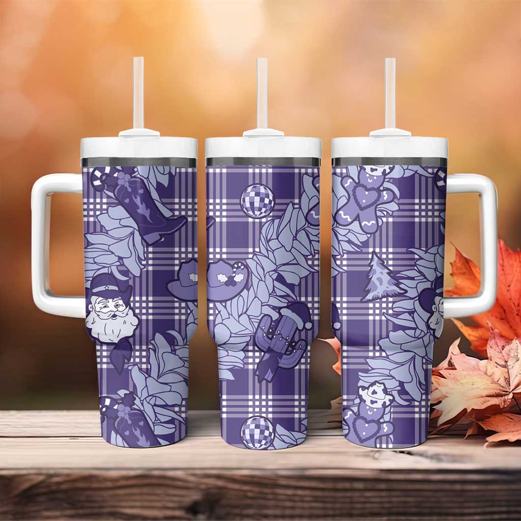 Purple Palaka Hawaii Cowboy Christmas Tumbler With Handle Paniolo Mix Maile Lei LT7 - Polynesian Pride
