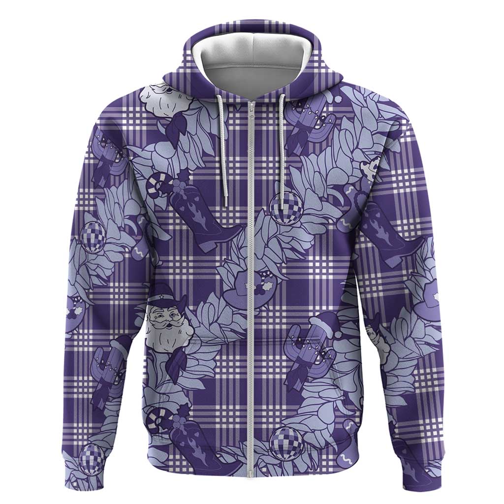 Purple Palaka Hawaii Cowboy Christmas Zip Hoodie Paniolo Mix Maile Lei LT7 Zip Hoodie Purple - Polynesian Pride