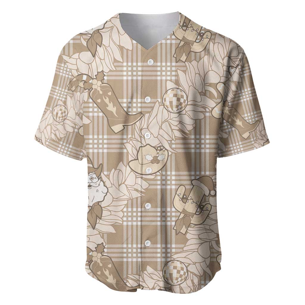 Khaki Palaka Hawaii Cowboy Christmas Baseball Jersey Paniolo Mix Maile Lei LT7 Beige - Polynesian Pride