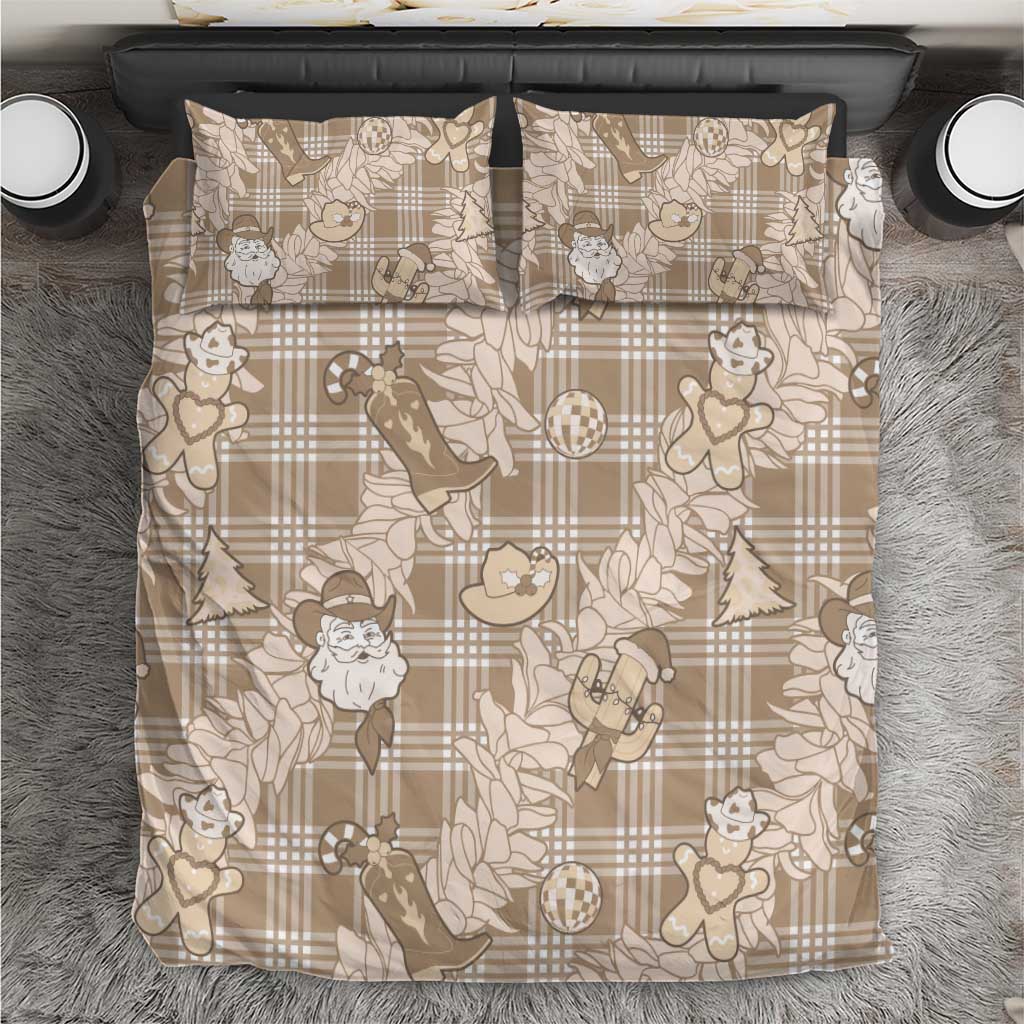 Khaki Palaka Hawaii Cowboy Christmas Bedding Set Paniolo Mix Maile Lei LT7 Beige - Polynesian Pride