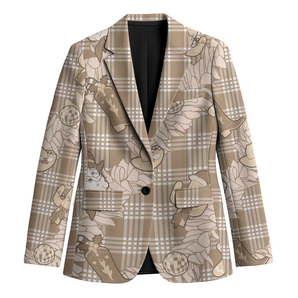 Khaki Palaka Hawaii Cowboy Christmas Blazer Paniolo Mix Maile Lei LT7 Unisex Beige - Polynesian Pride