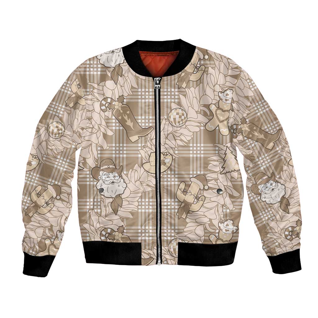 Khaki Palaka Hawaii Cowboy Christmas Bomber Jacket Paniolo Mix Maile Lei LT7 Unisex Beige - Polynesian Pride