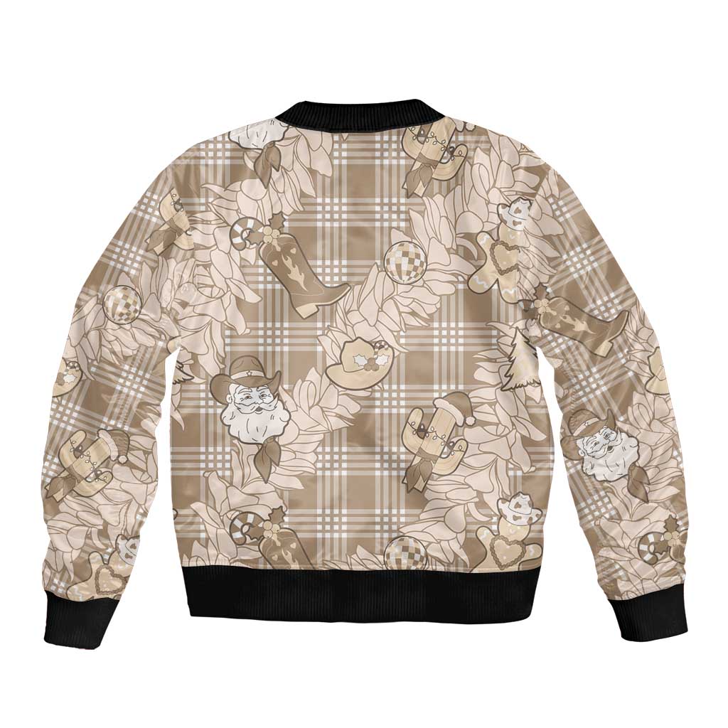 Khaki Palaka Hawaii Cowboy Christmas Bomber Jacket Paniolo Mix Maile Lei LT7 - Polynesian Pride