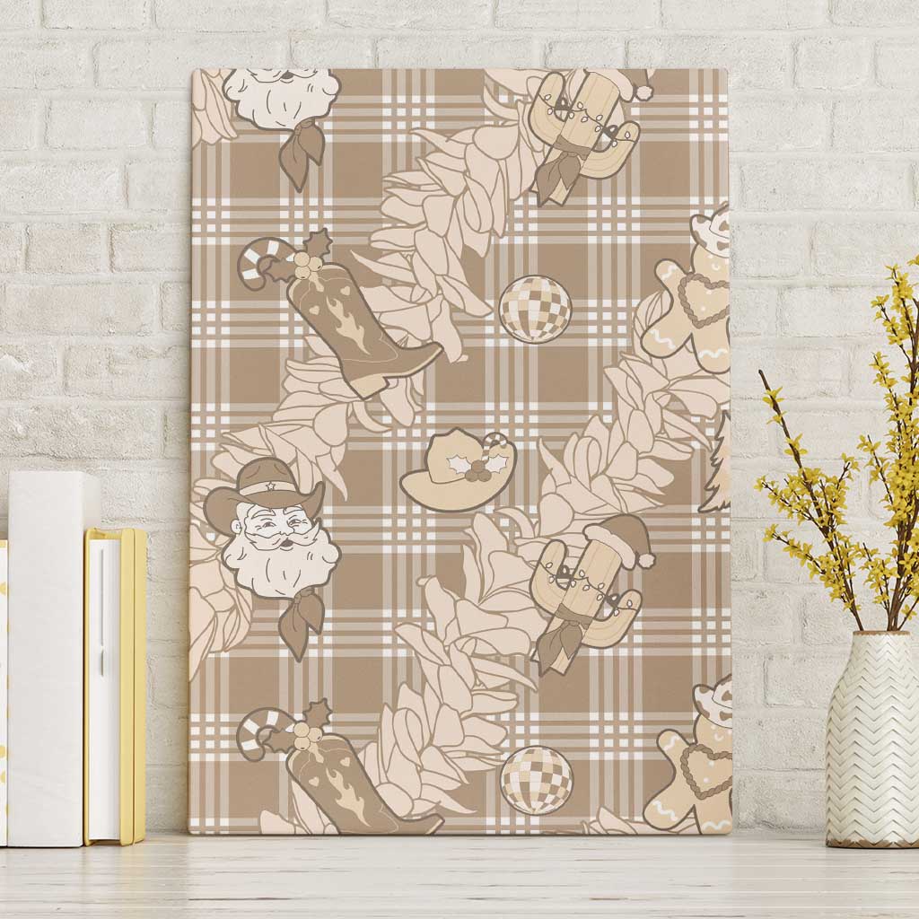 Khaki Palaka Hawaii Cowboy Christmas Canvas Wall Art Paniolo Mix Maile Lei LT7 Without Frame Beige - Polynesian Pride