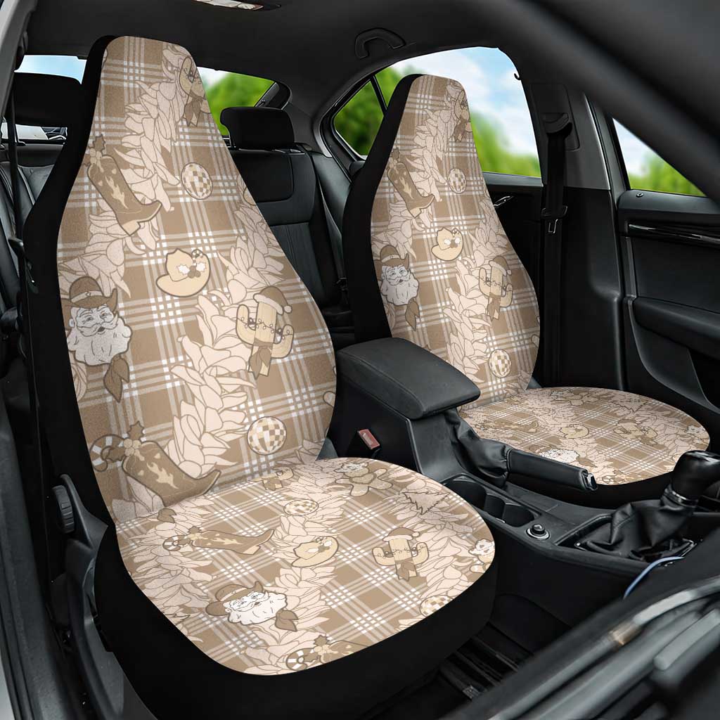 Khaki Palaka Hawaii Cowboy Christmas Car Seat Cover Paniolo Mix Maile Lei LT7 One Size Beige - Polynesian Pride