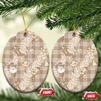 Khaki Palaka Hawaii Cowboy Christmas Ceramic Ornament Paniolo Mix Maile Lei LT7 Oval Beige - Polynesian Pride