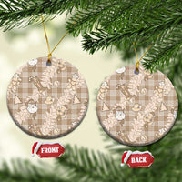 Khaki Palaka Hawaii Cowboy Christmas Ceramic Ornament Paniolo Mix Maile Lei LT7 Circle Beige - Polynesian Pride