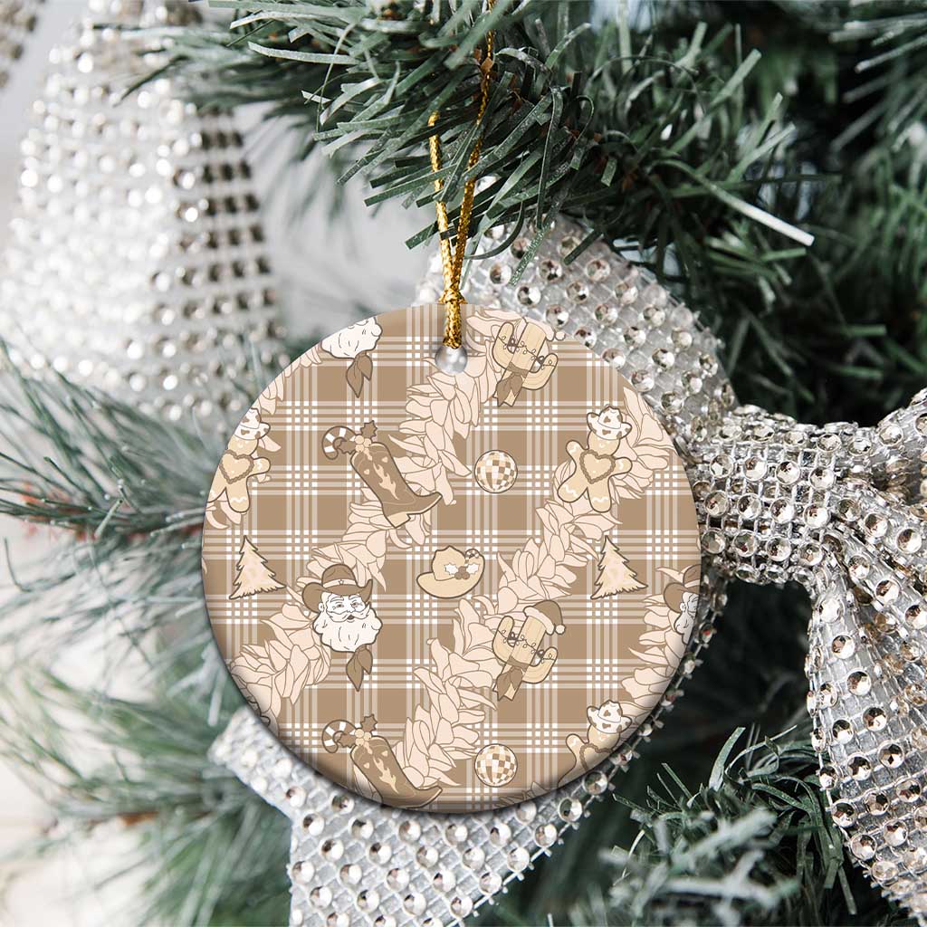 Khaki Palaka Hawaii Cowboy Christmas Ceramic Ornament Paniolo Mix Maile Lei LT7 - Polynesian Pride