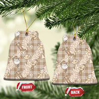 Khaki Palaka Hawaii Cowboy Christmas Ceramic Ornament Paniolo Mix Maile Lei LT7 Bell Flake Beige - Polynesian Pride