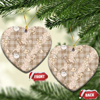 Khaki Palaka Hawaii Cowboy Christmas Ceramic Ornament Paniolo Mix Maile Lei LT7 Heart Beige - Polynesian Pride