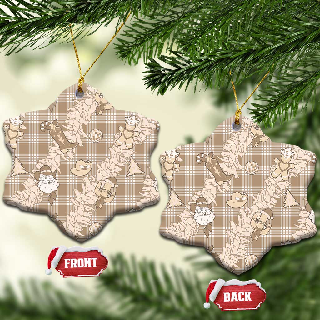 Khaki Palaka Hawaii Cowboy Christmas Ceramic Ornament Paniolo Mix Maile Lei LT7 Snow Flake Beige - Polynesian Pride