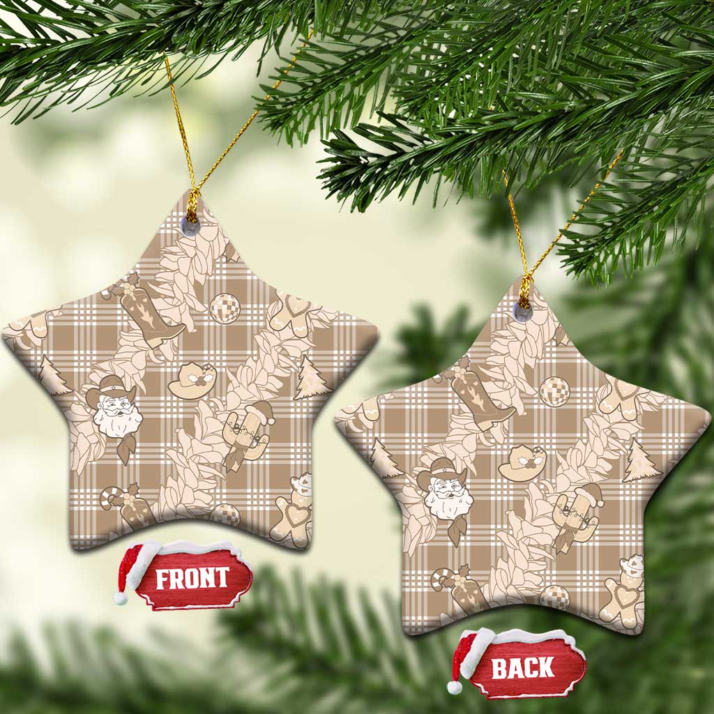 Khaki Palaka Hawaii Cowboy Christmas Ceramic Ornament Paniolo Mix Maile Lei LT7 Star Beige - Polynesian Pride