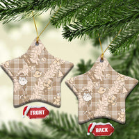 Khaki Palaka Hawaii Cowboy Christmas Ceramic Ornament Paniolo Mix Maile Lei LT7 Star Beige - Polynesian Pride