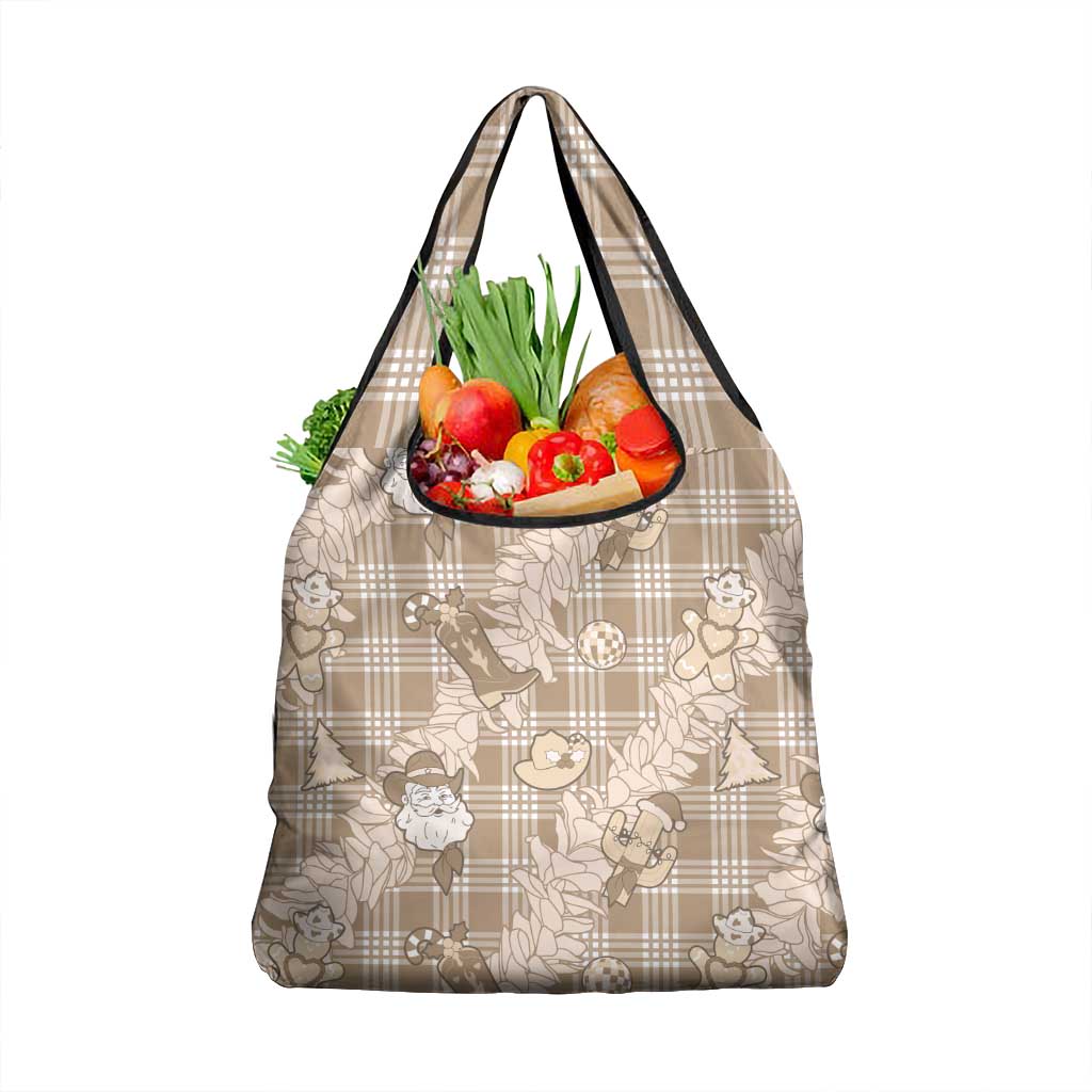 Khaki Palaka Hawaii Cowboy Christmas Grocery Bag Paniolo Mix Maile Lei LT7 1-pack One Size Beige - Polynesian Pride