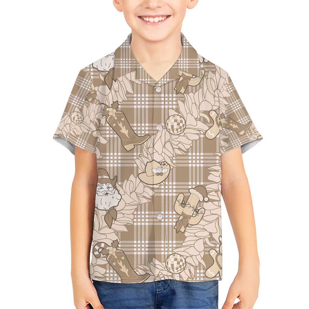 Khaki Palaka Hawaii Cowboy Christmas Kid Hawaiian Shirt Paniolo Mix Maile Lei LT7 Kid Beige - Polynesian Pride