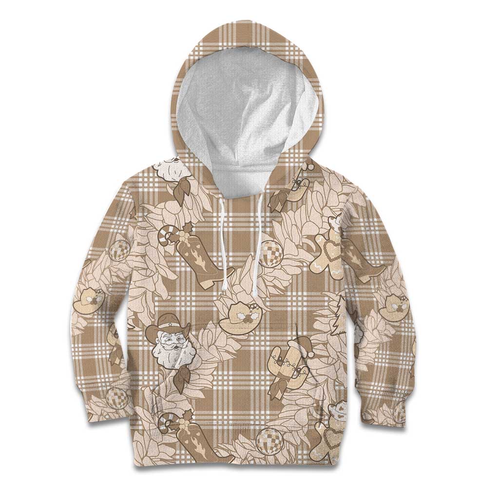 Khaki Palaka Hawaii Cowboy Christmas Kid Hoodie Paniolo Mix Maile Lei LT7 Hoodie Beige - Polynesian Pride