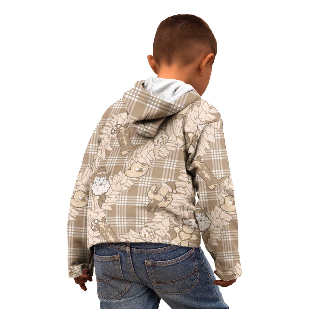 Khaki Palaka Hawaii Cowboy Christmas Kid Hoodie Paniolo Mix Maile Lei LT7 - Polynesian Pride