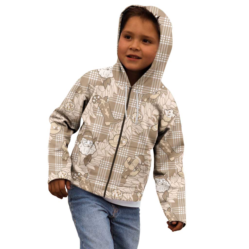 Khaki Palaka Hawaii Cowboy Christmas Kid Hoodie Paniolo Mix Maile Lei LT7 - Polynesian Pride