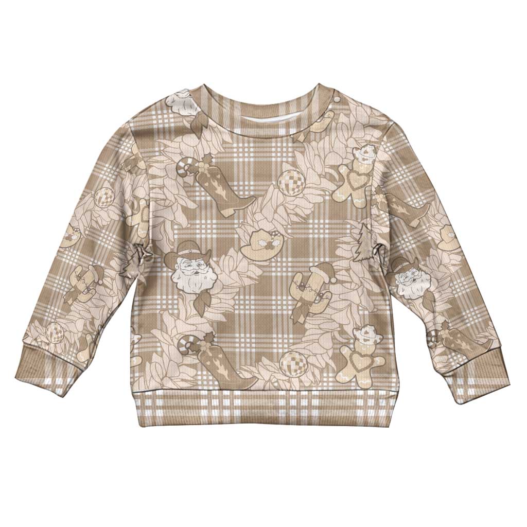 Khaki Palaka Hawaii Cowboy Christmas Kid Ugly Christmas Sweater Paniolo Mix Maile Lei LT7 Kid Beige - Polynesian Pride