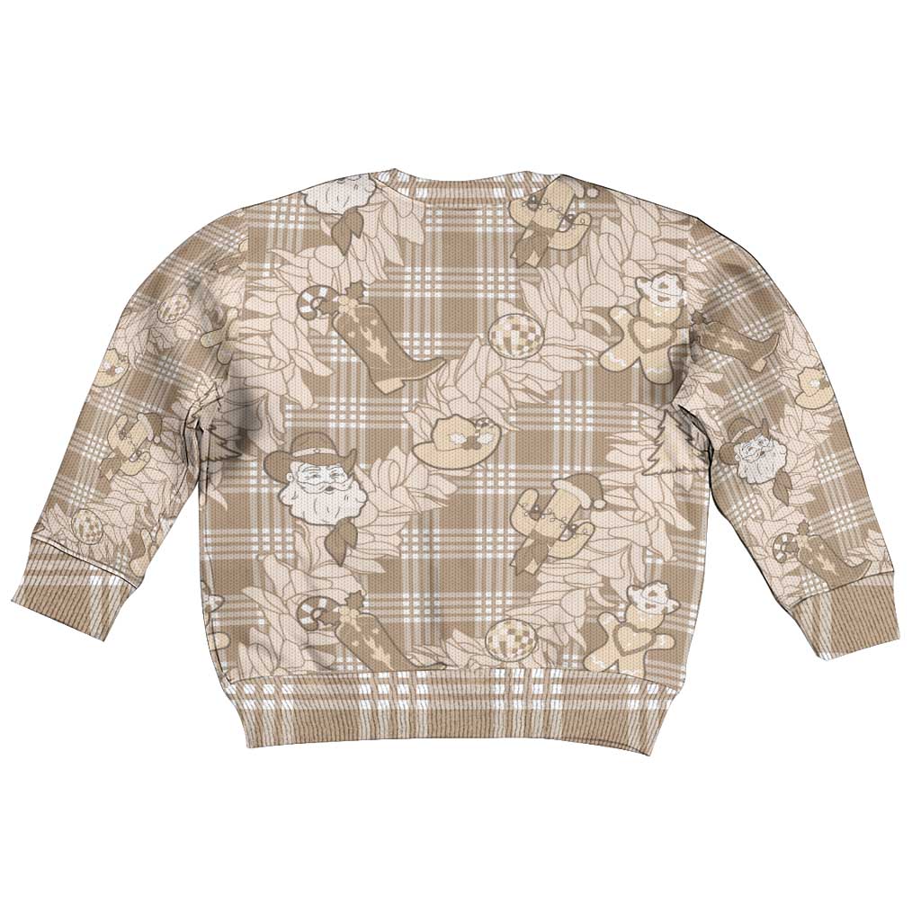 Khaki Palaka Hawaii Cowboy Christmas Kid Ugly Christmas Sweater Paniolo Mix Maile Lei LT7 - Polynesian Pride
