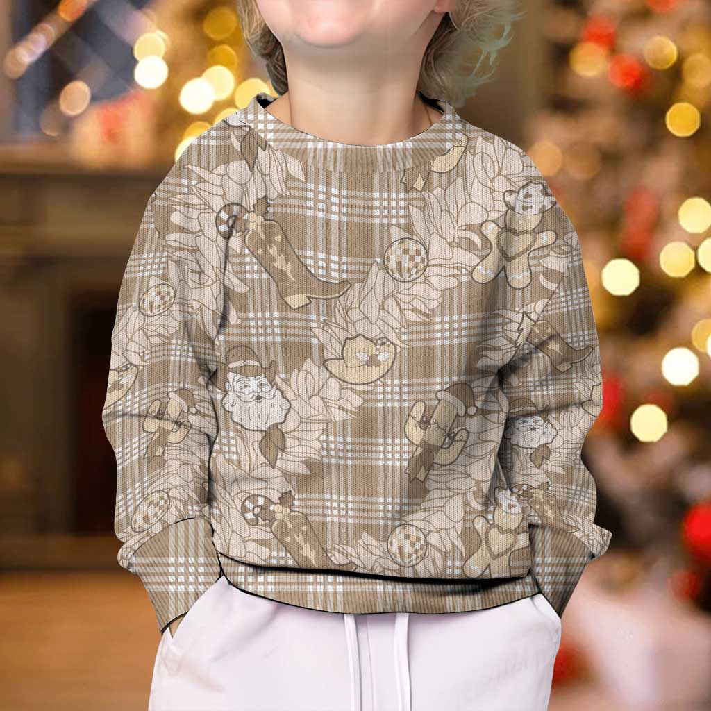 Khaki Palaka Hawaii Cowboy Christmas Kid Ugly Christmas Sweater Paniolo Mix Maile Lei LT7 - Polynesian Pride