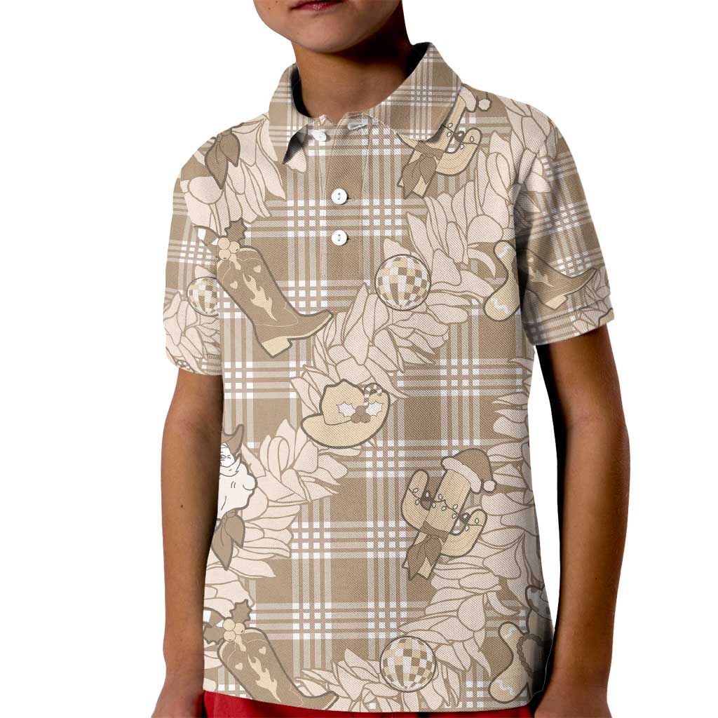 Khaki Palaka Hawaii Cowboy Christmas Kid Polo Shirt Paniolo Mix Maile Lei LT7 Kid Beige - Polynesian Pride