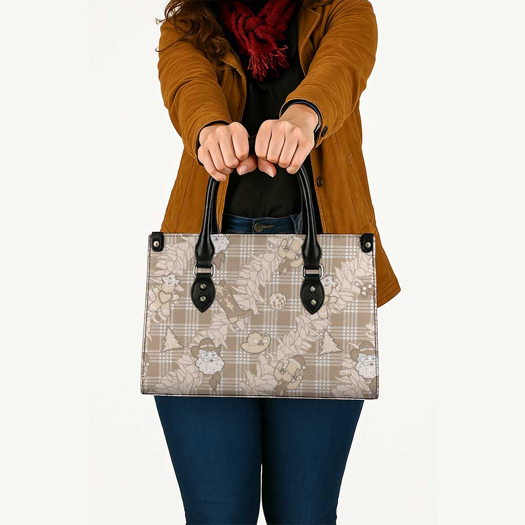 Khaki Palaka Hawaii Cowboy Christmas Leather Bag Paniolo Mix Maile Lei LT7 - Polynesian Pride