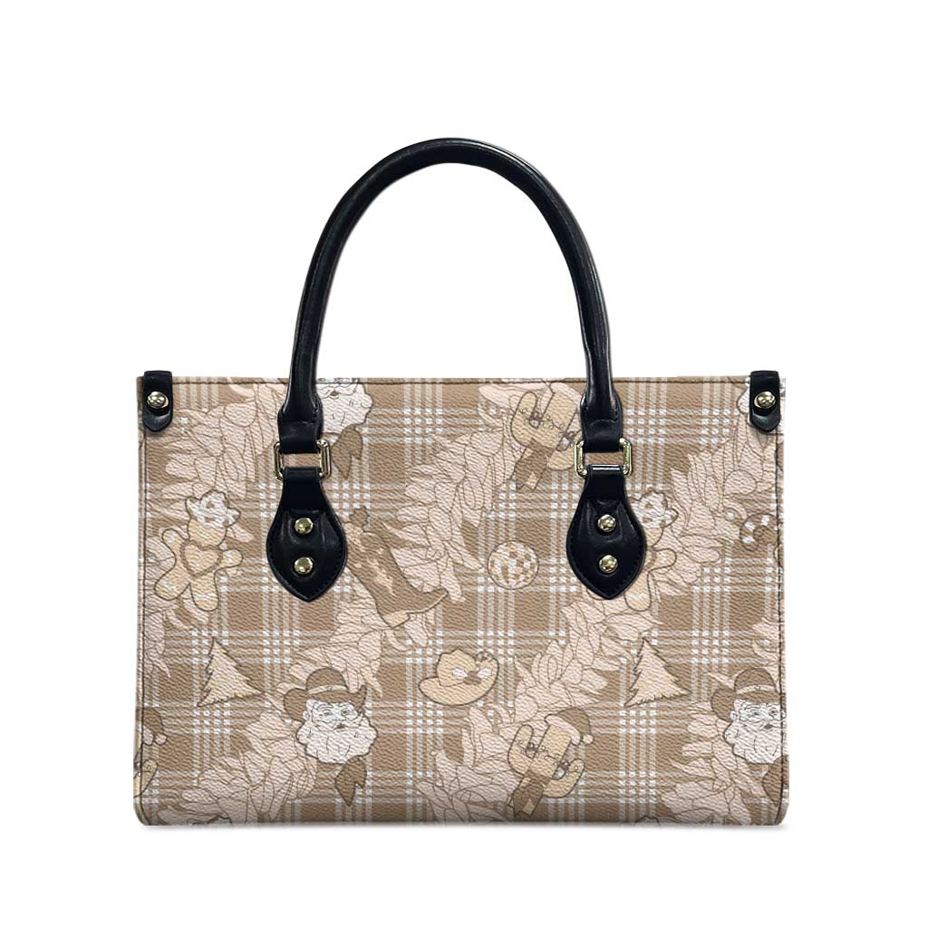 Khaki Palaka Hawaii Cowboy Christmas Leather Bag Paniolo Mix Maile Lei LT7 - Polynesian Pride