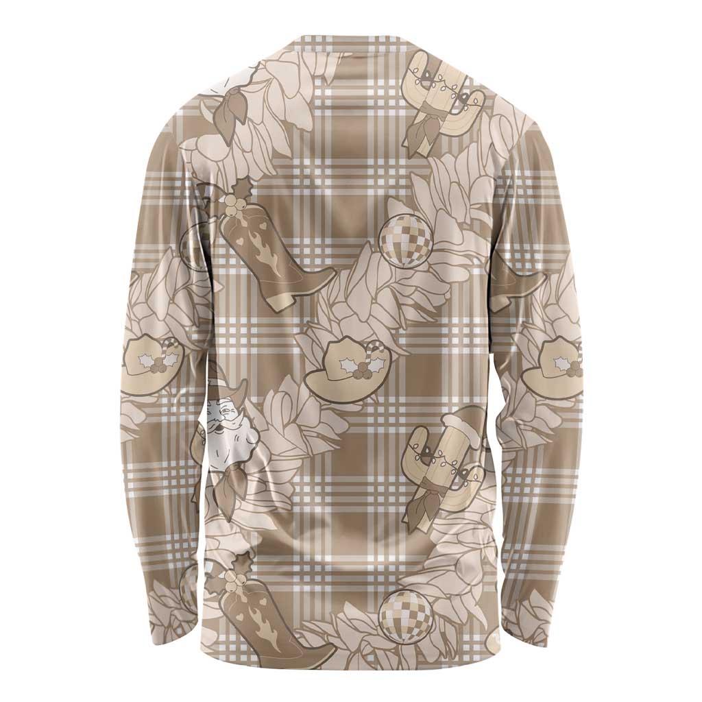 Khaki Palaka Hawaii Cowboy Christmas Long Sleeve Shirt Paniolo Mix Maile Lei LT7 - Polynesian Pride