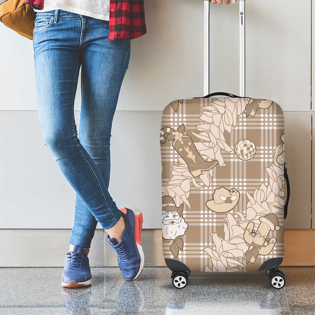 Khaki Palaka Hawaii Cowboy Christmas Luggage Cover Paniolo Mix Maile Lei LT7 - Polynesian Pride