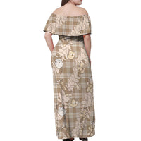 Khaki Palaka Hawaii Cowboy Christmas Off Shoulder Maxi Dress Paniolo Mix Maile Lei LT7 - Polynesian Pride
