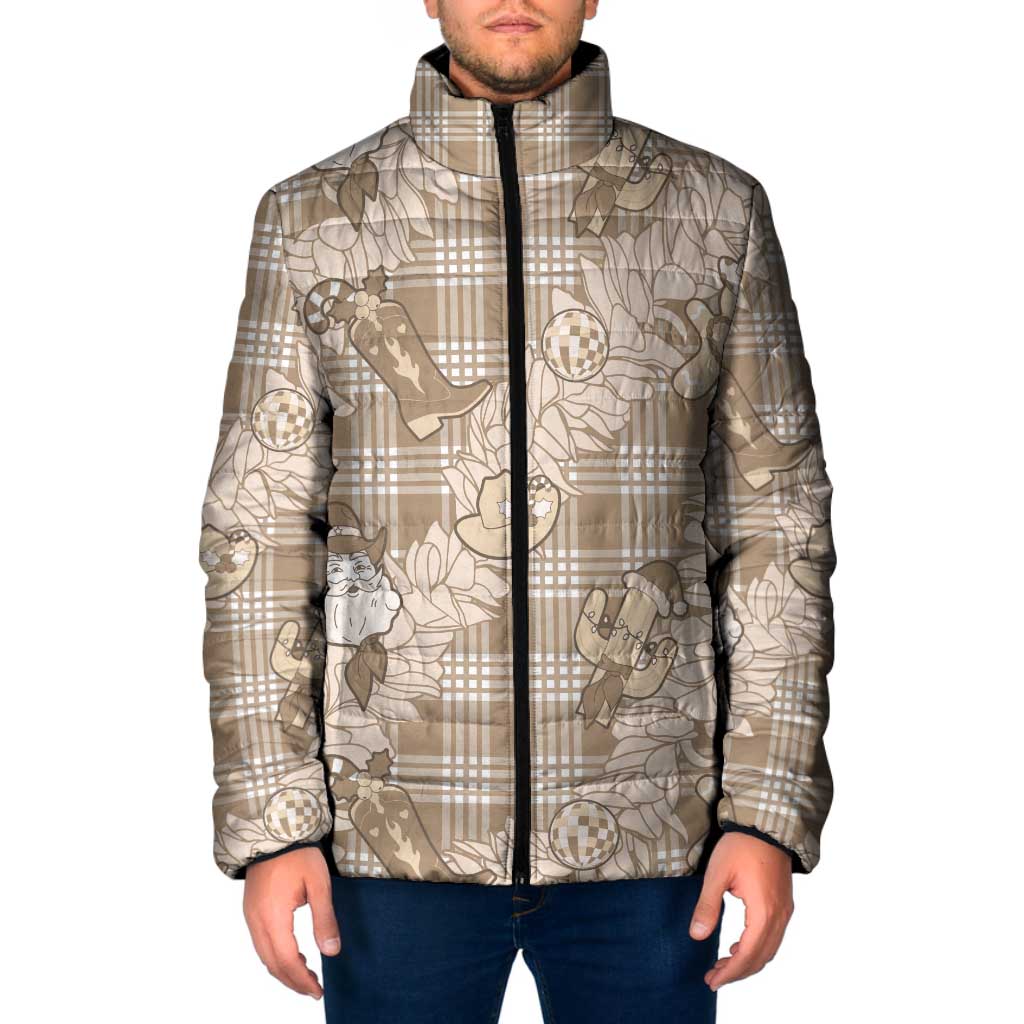 Khaki Palaka Hawaii Cowboy Christmas Padded Jacket Paniolo Mix Maile Lei LT7 Men Beige - Polynesian Pride
