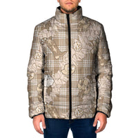 Khaki Palaka Hawaii Cowboy Christmas Padded Jacket Paniolo Mix Maile Lei LT7 Men Beige - Polynesian Pride