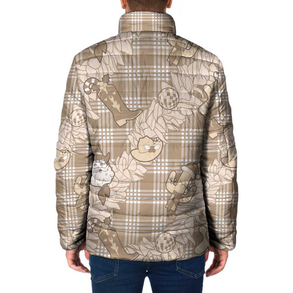Khaki Palaka Hawaii Cowboy Christmas Padded Jacket Paniolo Mix Maile Lei LT7 - Polynesian Pride