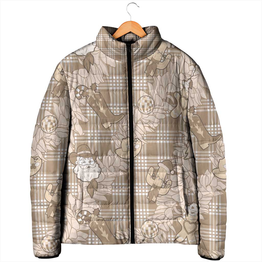 Khaki Palaka Hawaii Cowboy Christmas Padded Jacket Paniolo Mix Maile Lei LT7 - Polynesian Pride
