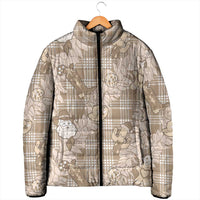 Khaki Palaka Hawaii Cowboy Christmas Padded Jacket Paniolo Mix Maile Lei LT7 - Polynesian Pride