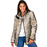 Khaki Palaka Hawaii Cowboy Christmas Padded Jacket Paniolo Mix Maile Lei LT7 Women Beige - Polynesian Pride