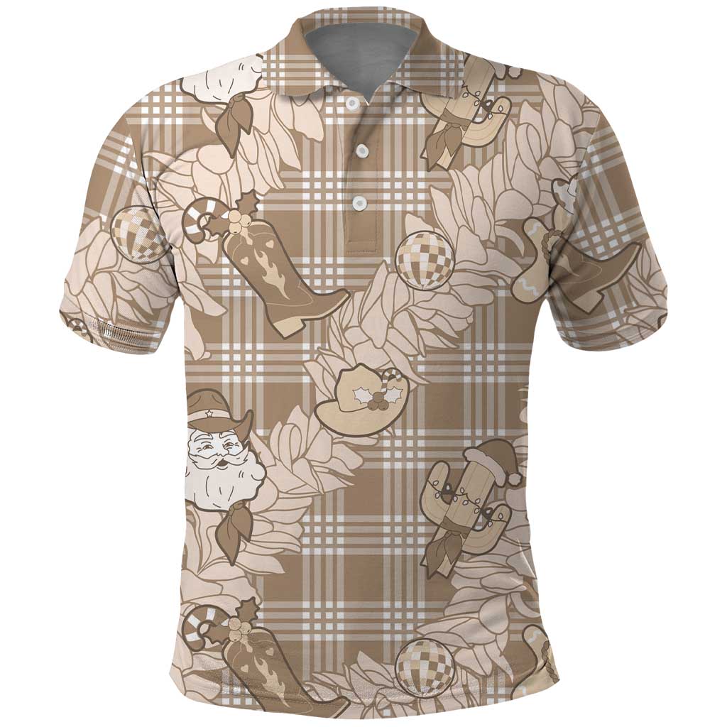 Khaki Palaka Hawaii Cowboy Christmas Polo Shirt Paniolo Mix Maile Lei LT7 Beige - Polynesian Pride