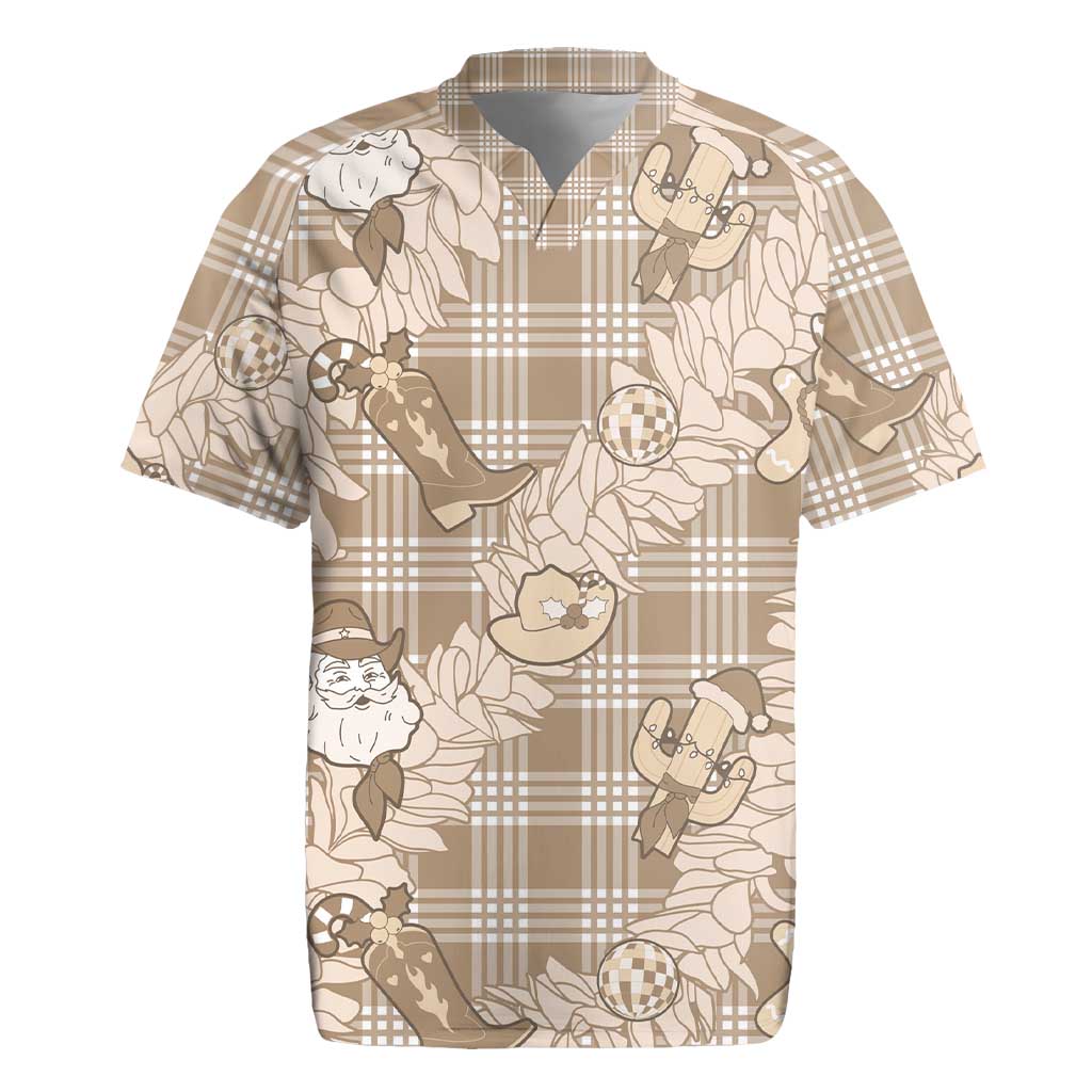 Khaki Palaka Hawaii Cowboy Christmas Rugby Jersey Paniolo Mix Maile Lei LT7 Beige - Polynesian Pride