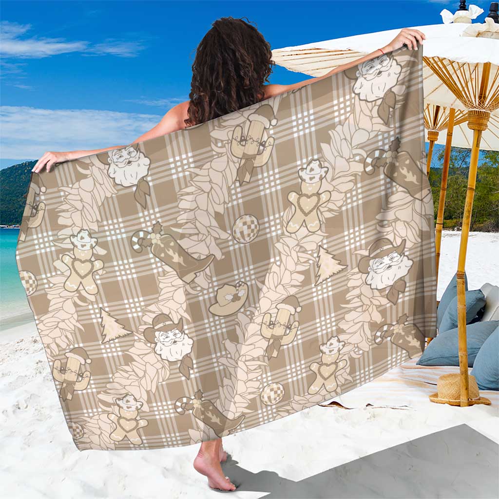 Khaki Palaka Hawaii Cowboy Christmas Sarong Paniolo Mix Maile Lei LT7 One Size 44 x 66 inches Beige - Polynesian Pride