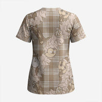 Khaki Palaka Hawaii Cowboy Christmas Scrub Top Paniolo Mix Maile Lei LT7 - Polynesian Pride